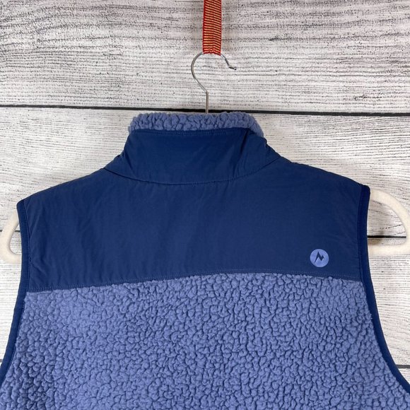 ]Marmot Wiley Polartec Sleeveless Fleece Navy Vest Zipped Sized Pockets S… - Picture 11 of 14